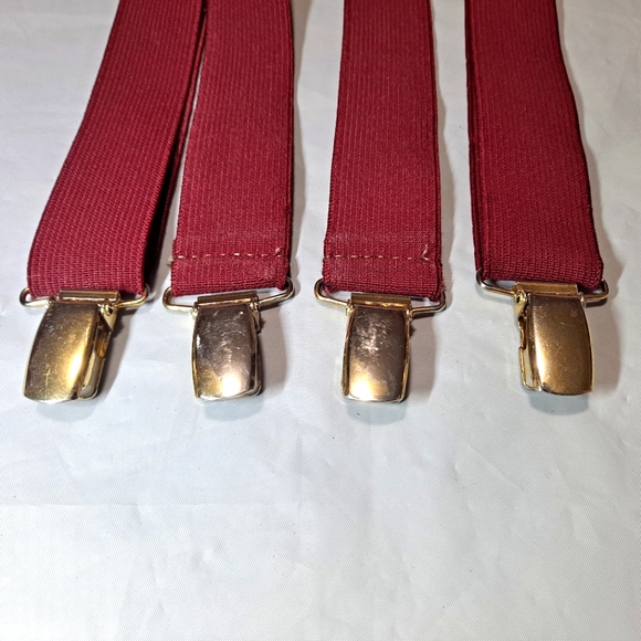 DGBM Men's 4-Point Suspenders Burgundy Adjustable Straps Slightly Distressed - Picture 3 of 6